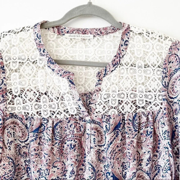 Daniel Rainn Boho Tunic Crochet Size Small Paisley Swirl Lightweight Popover Top - Picture 8 of 8